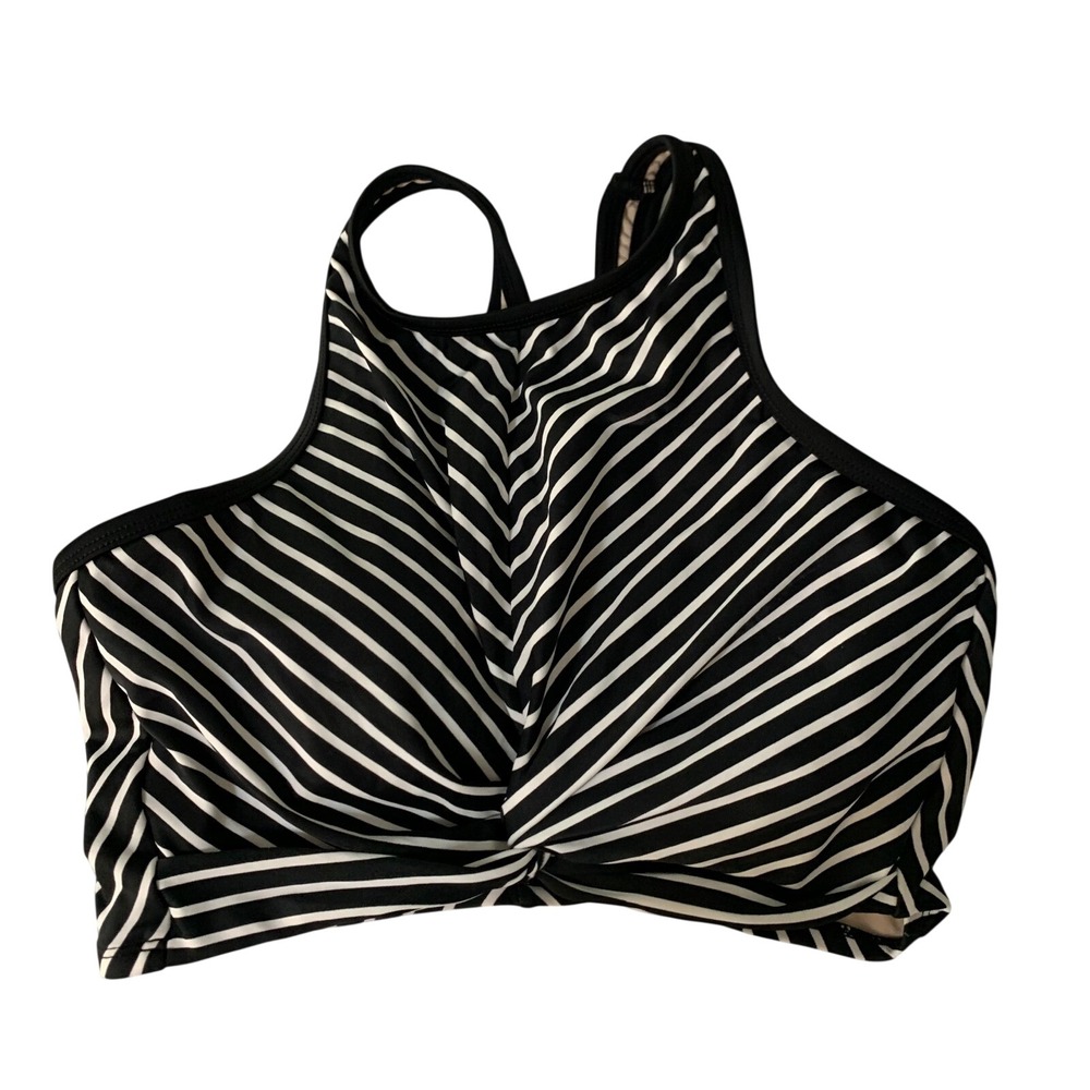 Kona Sol‎ Bikini Top Medium Bralette Striped Twist Front Chic Modern Classic